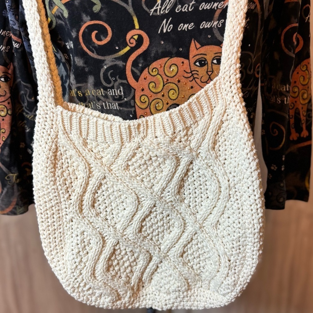 Chic Knit Cream Shoulder Bag Purse Shopping